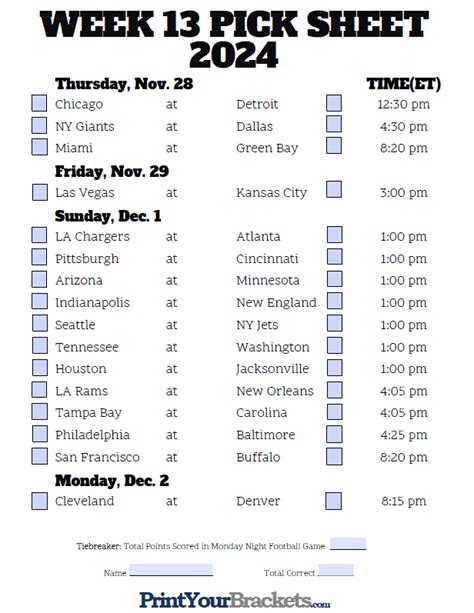 pick em bracket|Fillable NFL Pick'em Sheets .